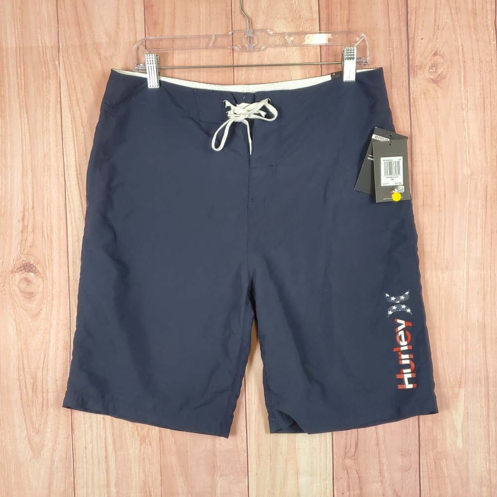 Hurley Board Shorts Sz 30 Navy Blue Americana Icon USA Red White Blue NEW